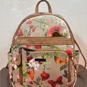 Floral Tan Backpack with Brown Accents